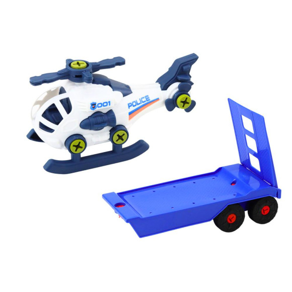 Zestaw Nowoczesne Auto z Helikopterem i Lawetą Do Rozkręcania DIY Niebieski Zestaw Nowoczesne Auto z Helikopterem i Lawetą Do Rozkręcania DIY Niebieski