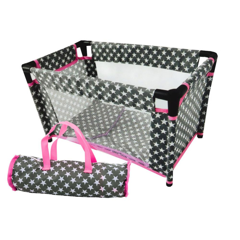 Łóżeczko w Gwiazdki dla Lalek Alice Szaro Różowe