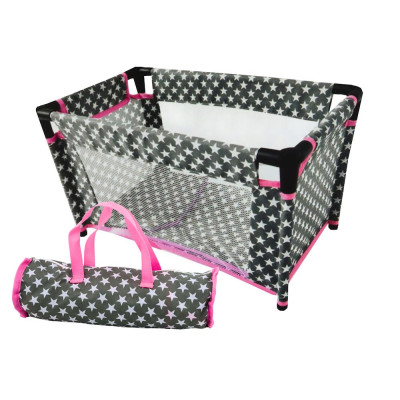 Łóżeczko w Gwiazdki dla Lalek Alice Szaro Różowe