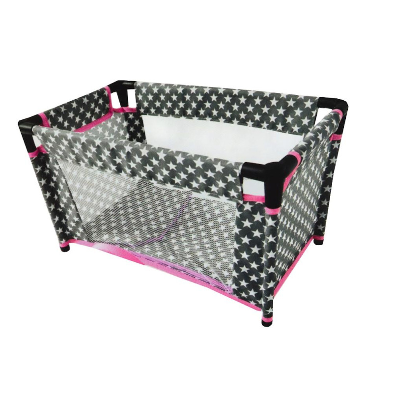 Łóżeczko w Gwiazdki dla Lalek Alice Szaro Różowe