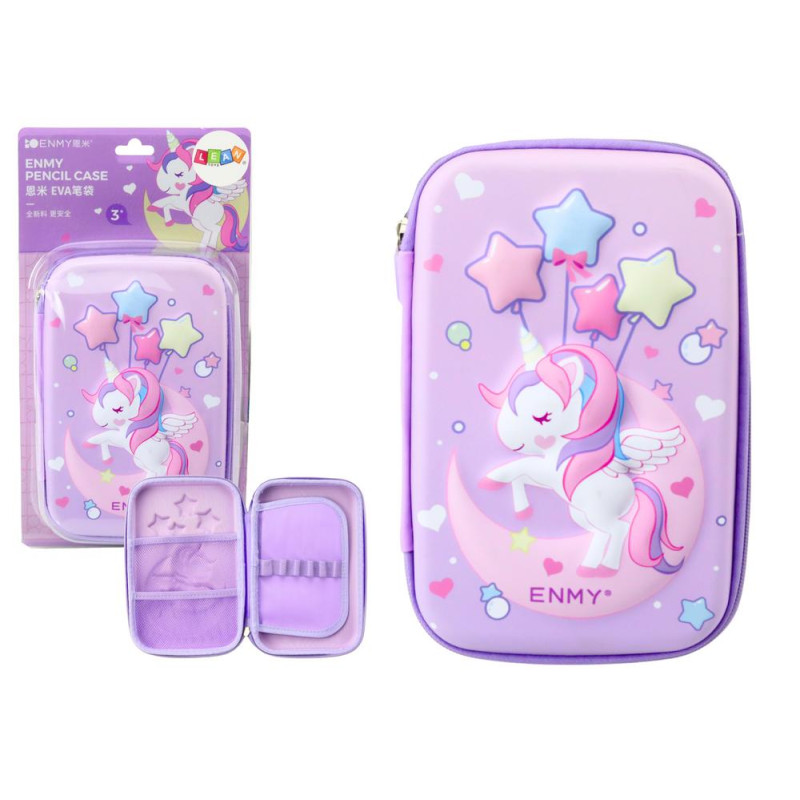 Duży Piórnik 3D Jednorożec Rozkładany Fioletowy 23x15x5 cm