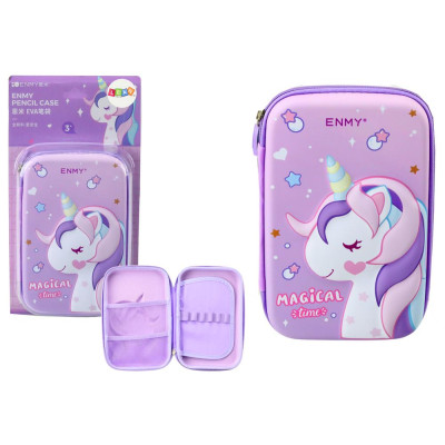 Duży Piórnik Z Jednorożcem Rozkładany 3D Fioletowy 23x15x5 cm